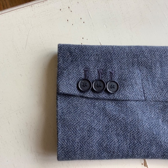 LOFT Navy Blue Herringbone Knit Blue Elbow Patch Blazer SZ 8 - Picture 11 of 15